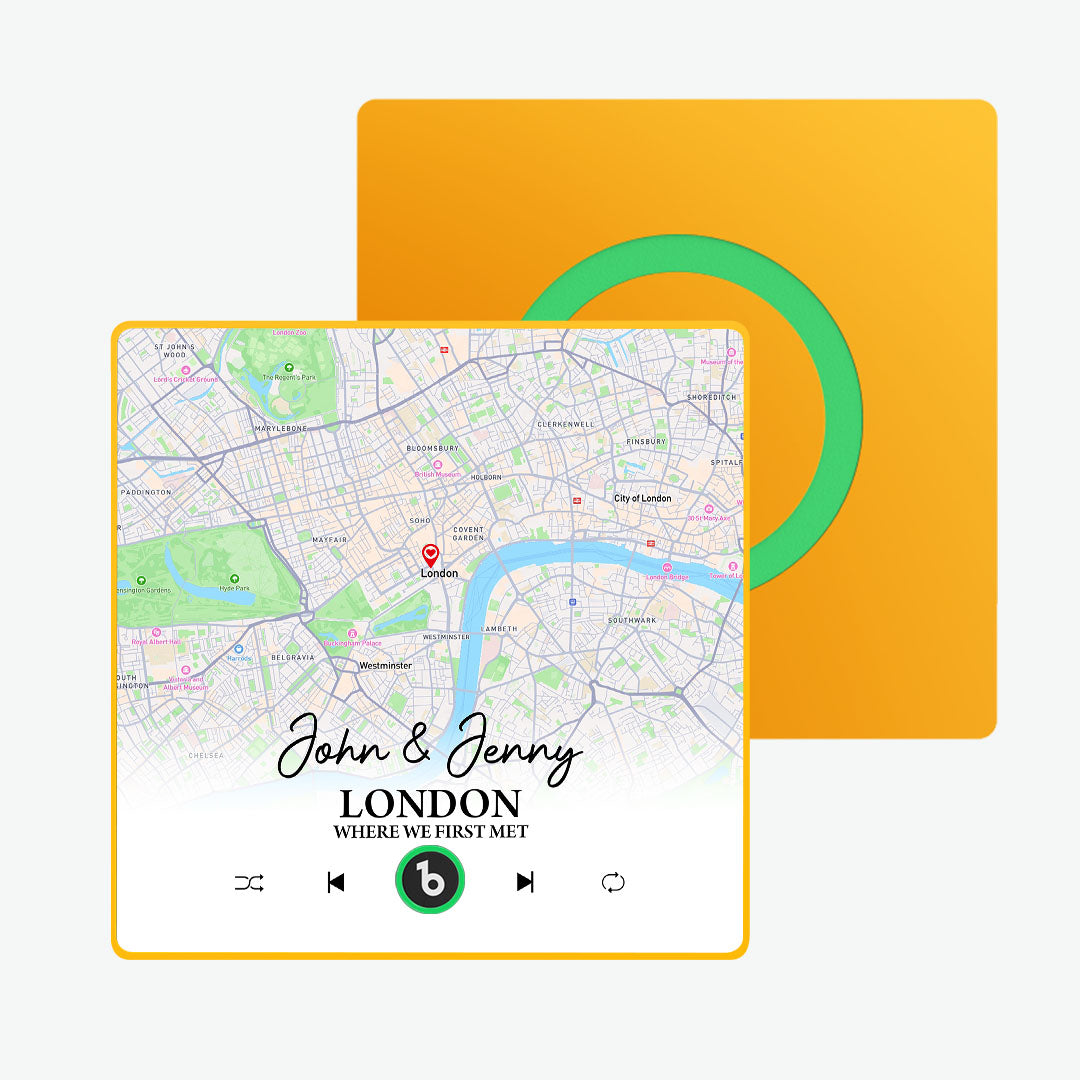 Custom Map & Music Fridge Magnet – Personalised Romantic Gift for Couples