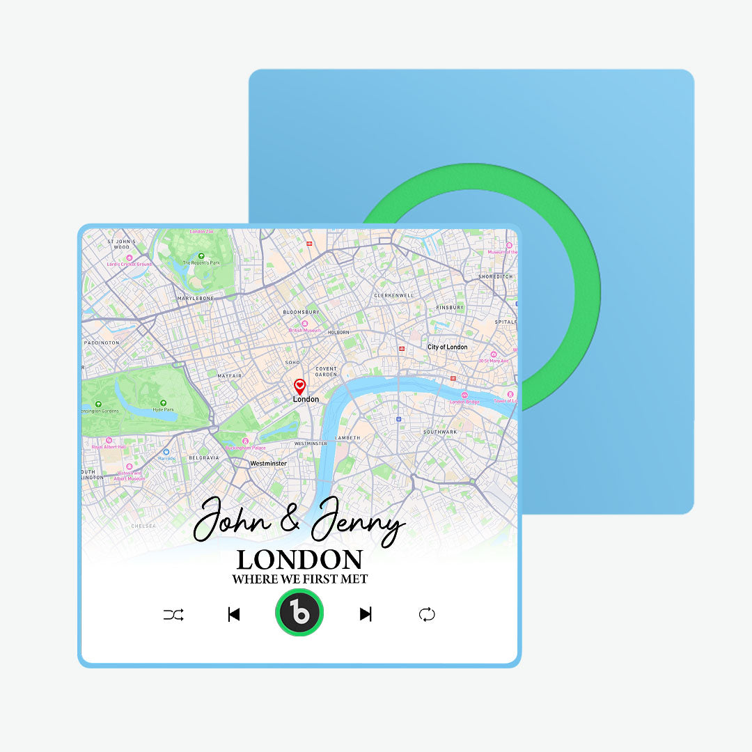 Custom Map & Music Fridge Magnet – Personalised Romantic Gift for Couples