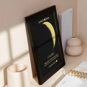 Custom Text & Moon Phase Frame – Romantic Wooden Gift for Couples - Customise Now