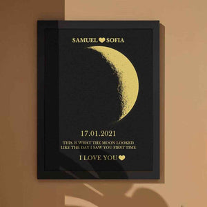 Custom Text & Moon Phase Frame – Romantic Wooden Gift for Couples - Customise Now