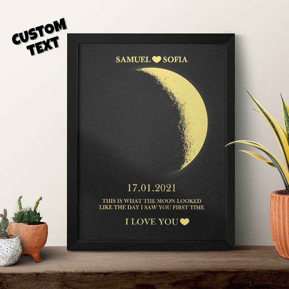 Custom Text & Moon Phase Frame – Romantic Wooden Gift for Couples - Customise Now