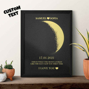Custom Text & Moon Phase Frame – Romantic Wooden Gift for Couples - Customise Now
