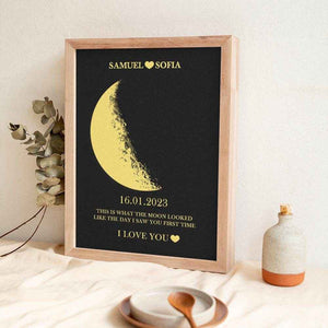 Custom Text & Moon Phase Frame – Romantic Wooden Gift for Couples - Customise Now