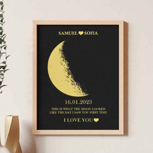 Custom Text & Moon Phase Frame – Romantic Wooden Gift for Couples - Customise Now