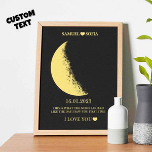 Custom Text & Moon Phase Frame – Romantic Wooden Gift for Couples - Customise Now