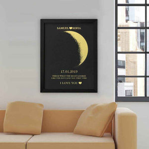 Custom Text & Moon Phase Frame – Romantic Wooden Gift for Couples - Customise Now