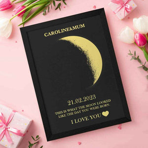 Custom Text & Moon Phase Frame – Romantic Wooden Gift for Couples - Customise Now