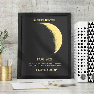 Custom Text & Moon Phase Frame – Romantic Wooden Gift for Couples - Customise Now