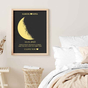 Custom Text & Moon Phase Frame – Romantic Wooden Gift for Couples - Customise Now