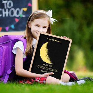 Custom Text & Moon Phase Frame – Romantic Wooden Gift for Couples - Customise Now