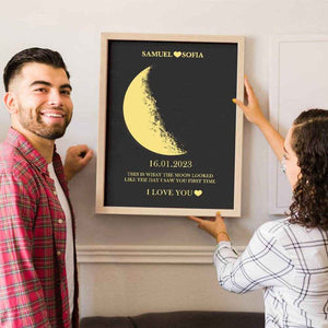 Custom Text & Moon Phase Frame – Romantic Wooden Gift for Couples - Customise Now