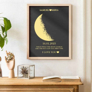 Custom Text & Moon Phase Frame – Romantic Wooden Gift for Couples - Customise Now