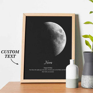 Custom Moon Phase Wood Frame – Personalized Lunar Print with Name & Text - Customise Now