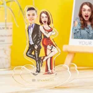 Personalized Couple Desktop Decoration – Custom Cartoon Acrylic Stand with Photo Faces - Customise Now