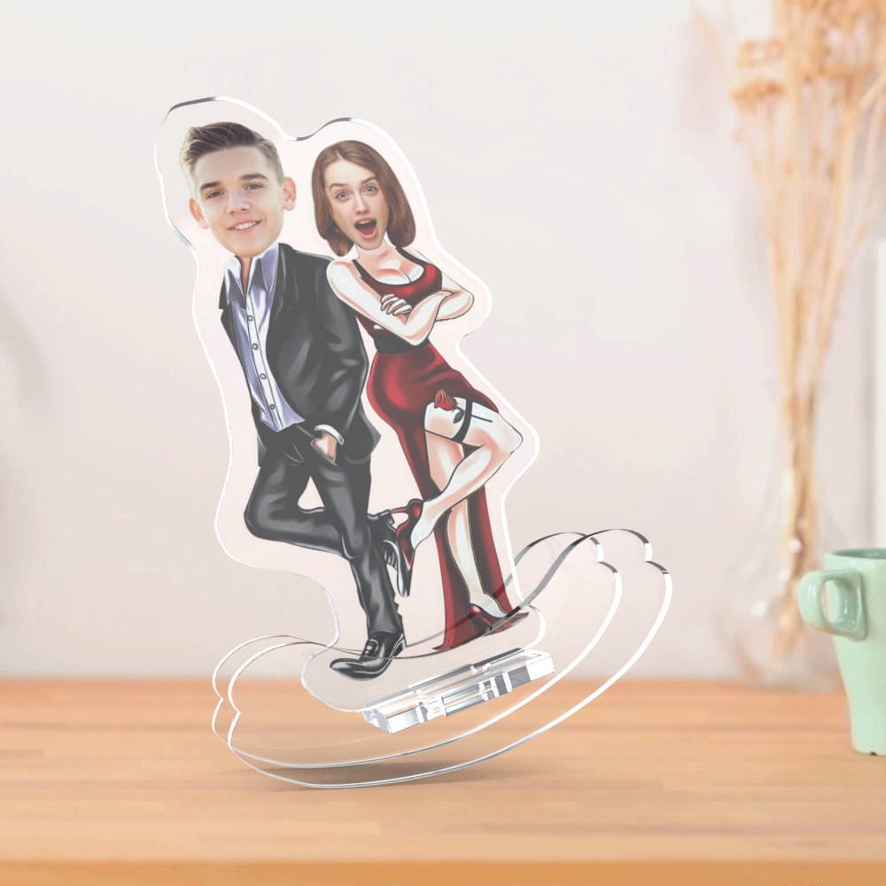 Personalized Couple Desktop Decoration – Custom Cartoon Acrylic Stand with Photo Faces - Customise Now