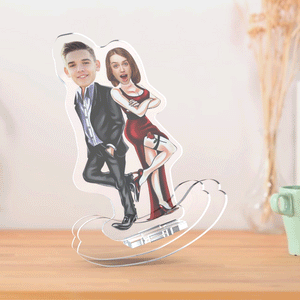 Personalized Couple Desktop Decoration – Custom Cartoon Acrylic Stand with Photo Faces - Customise Now