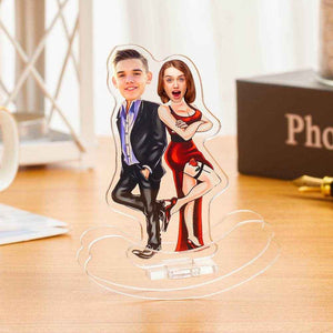 Personalized Couple Desktop Decoration – Custom Cartoon Acrylic Stand with Photo Faces - Customise Now