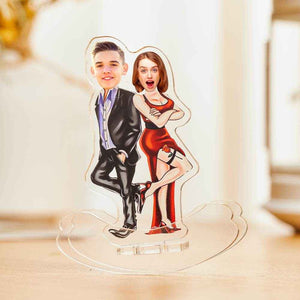 Personalized Couple Desktop Decoration – Custom Cartoon Acrylic Stand with Photo Faces - Customise Now