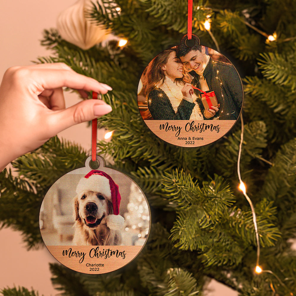 Personalized Wooden Photo Christmas Ornament – Custom Holiday Gift for Family