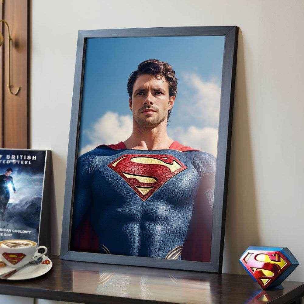 Personalized Superman Portrait Frame – Custom Face Gift for Him / Dad - Customise Now