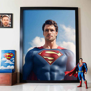Personalized Superman Portrait Frame – Custom Face Gift for Him / Dad - Customise Now