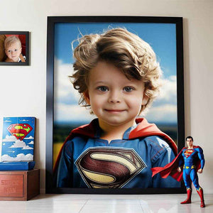 Personalized Superman Portrait Frame – Custom Face Gift for Him / Dad - Customise Now