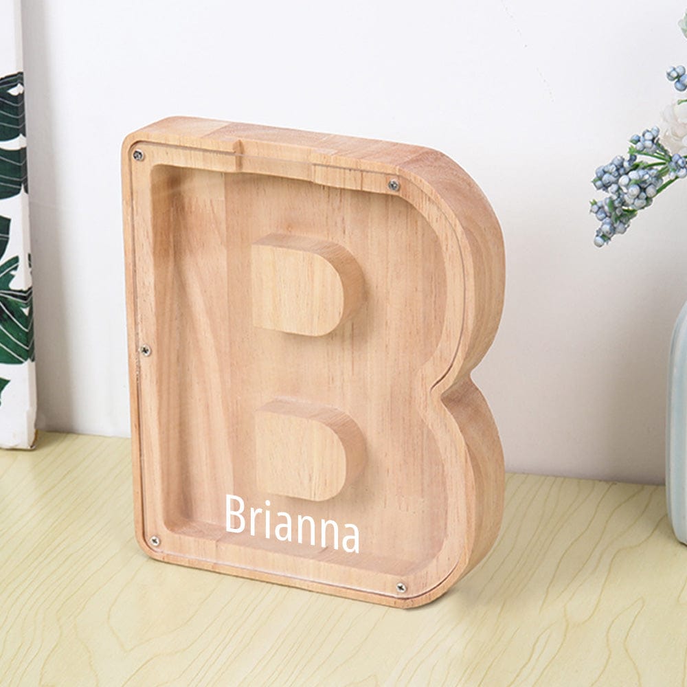 Personalized Wooden Letter Piggy Bank – Custom Engraved Money Box for Kids