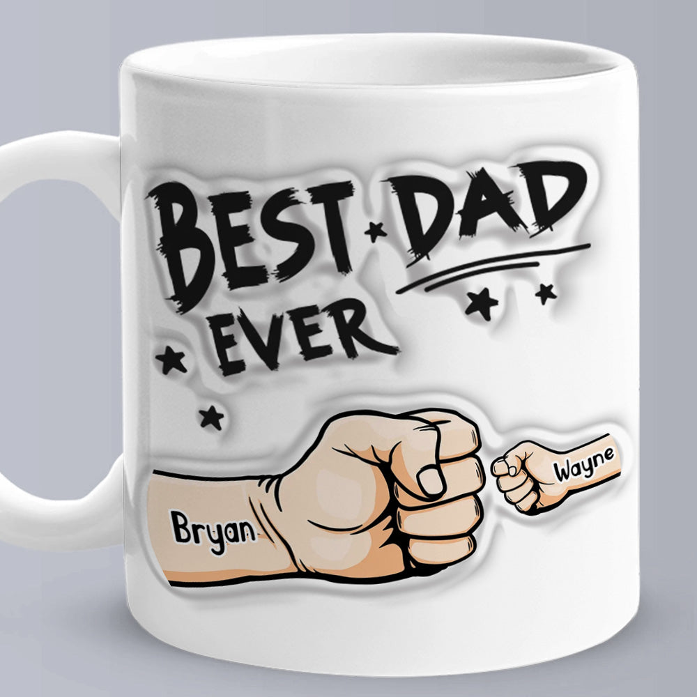 Personalized 3D Inflated Effect Coffee Mug – Custom “Best Dad Ever” Gift with Kids’ Names