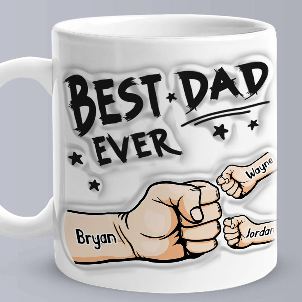 Personalized 3D Inflated Effect Coffee Mug – Custom “Best Dad Ever” Gift with Kids’ Names