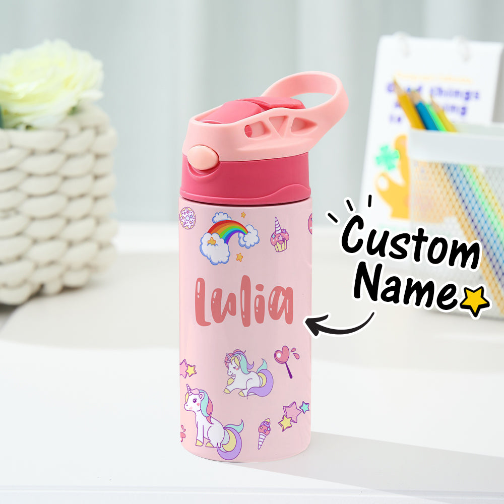 Custom Rainbow Unicorn Stainless Steel Water Cup – Personalized Name Cup for Kids