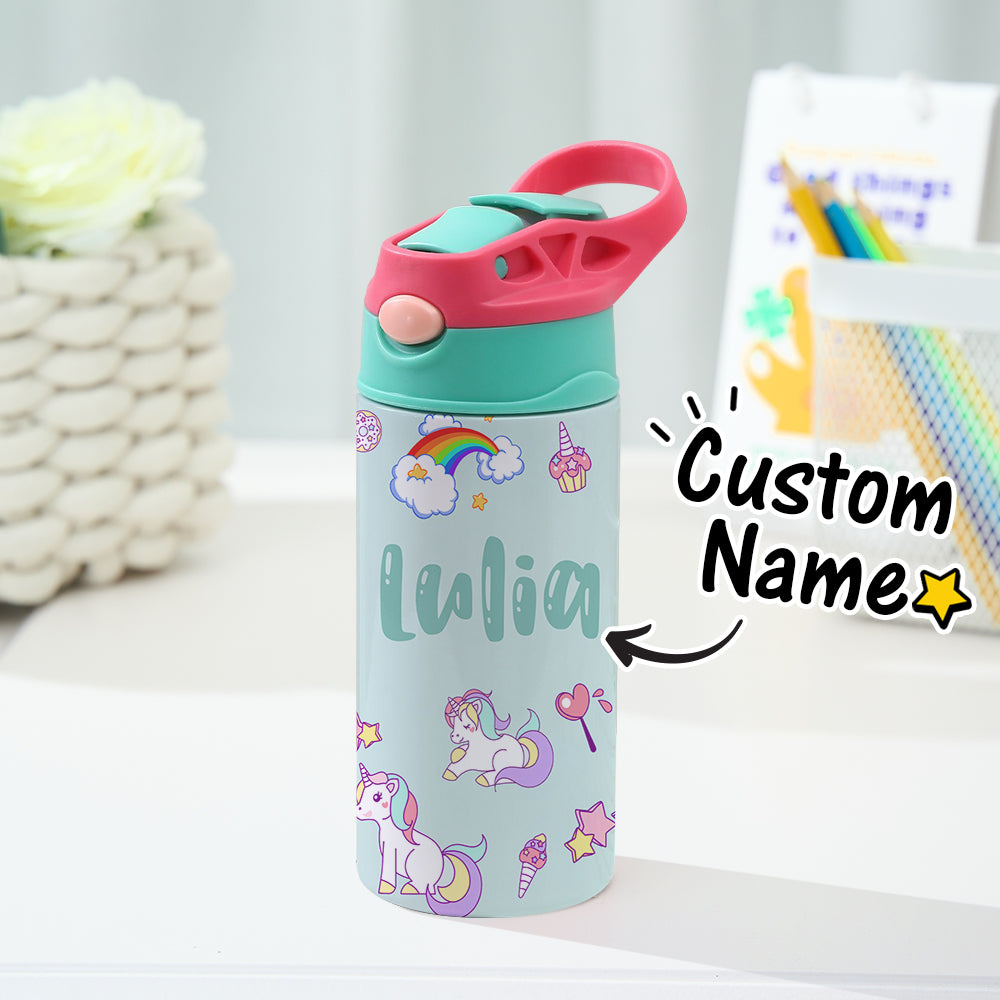 Custom Rainbow Unicorn Stainless Steel Water Cup – Personalized Name Cup for Kids