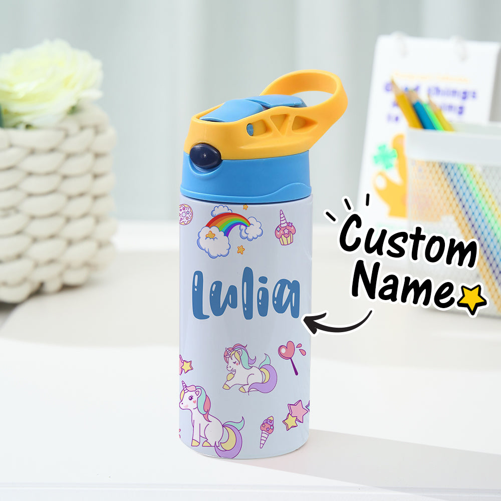 Custom Rainbow Unicorn Stainless Steel Water Cup – Personalized Name Cup for Kids