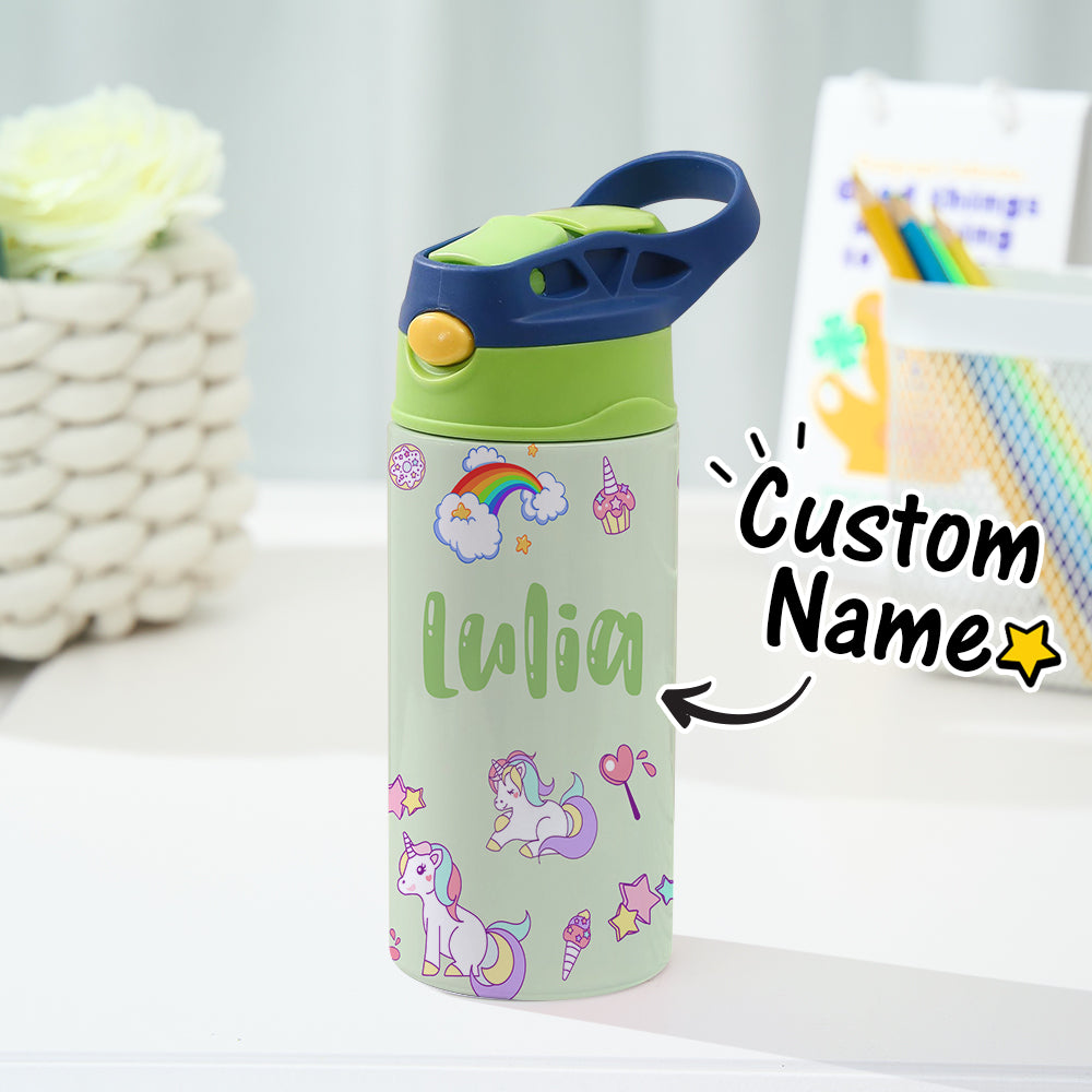Custom Rainbow Unicorn Stainless Steel Water Cup – Personalized Name Cup for Kids