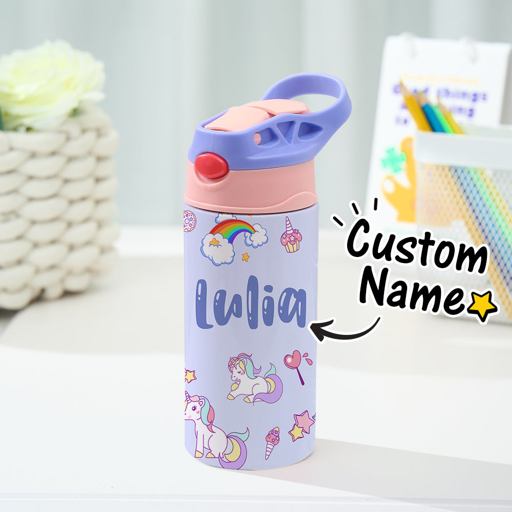 Custom Rainbow Unicorn Stainless Steel Water Cup – Personalized Name Cup for Kids