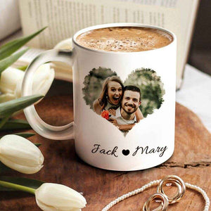 Personalized Couple Heart Photo Mug – Custom Names & Photo Gift for Couples - Customise Now