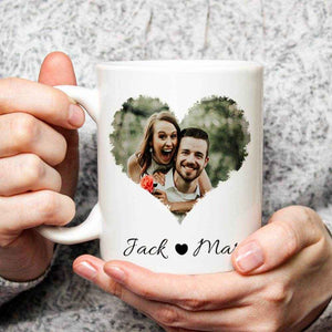 Personalized Couple Heart Photo Mug – Custom Names & Photo Gift for Couples - Customise Now