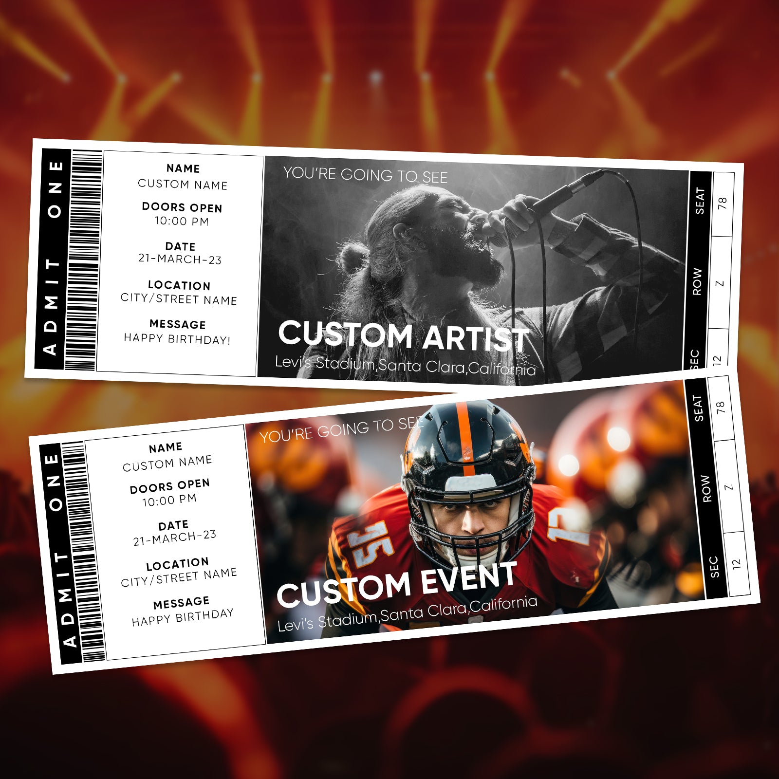 Custom Concert Ticket Keepsake – Personalized Photo & Text Memory Card