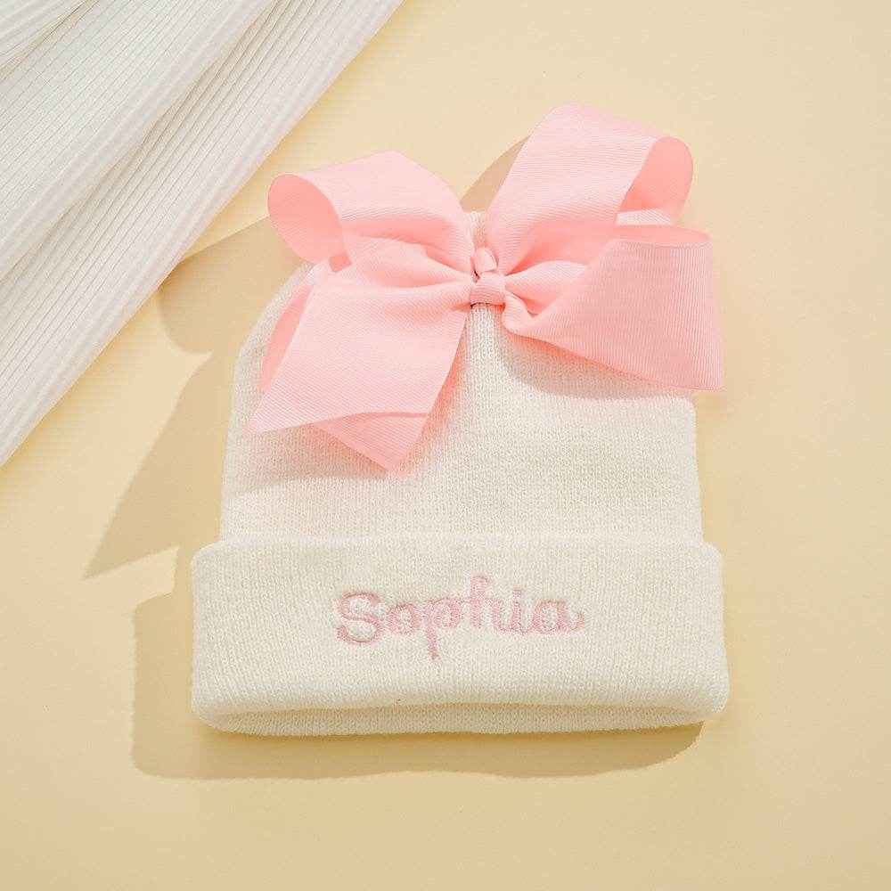 Custom Name Baby Bow Knit Hat – Personalized & Adorable Birthday Gift - Customise Now
