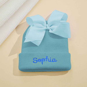 Custom Name Baby Bow Knit Hat – Personalized & Adorable Birthday Gift - Customise Now
