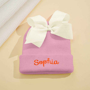 Custom Name Baby Bow Knit Hat – Personalized & Adorable Birthday Gift - Customise Now