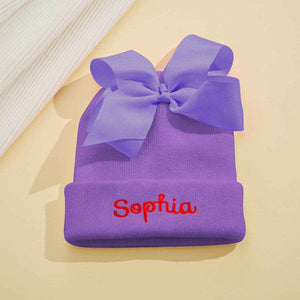 Custom Name Baby Bow Knit Hat – Personalized & Adorable Birthday Gift - Customise Now