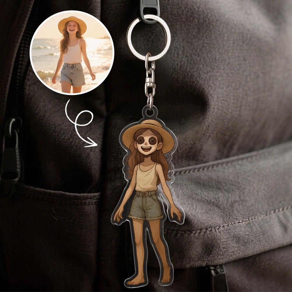 Personalized Photo Cartoon Style Button-Eye Figure Acrylic Keychain Custom Bag Charm Unique Keepsake Gift For Girlfriend