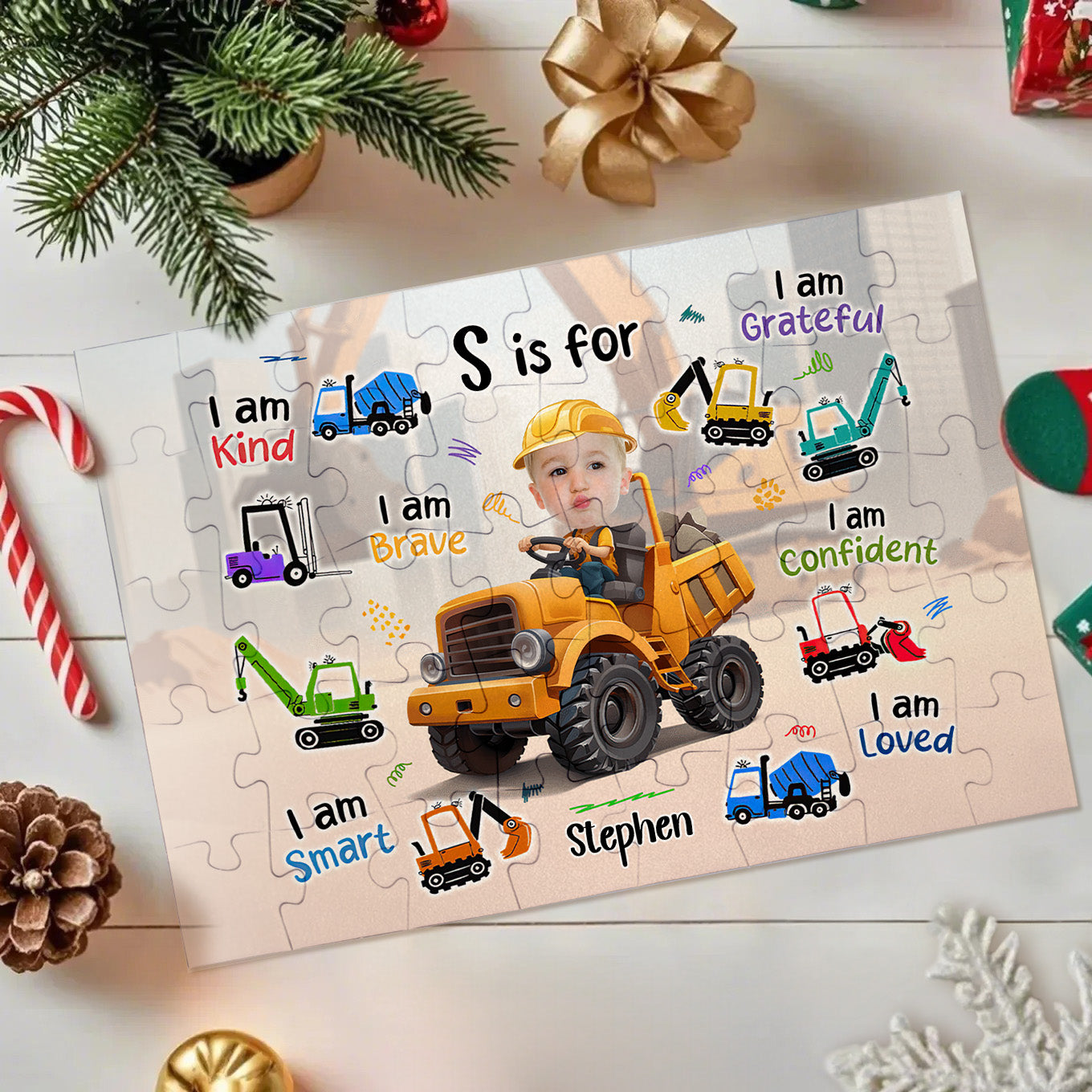 Personalized Photo Jigsaw Puzzle – Little Boy Construction Truck Gift