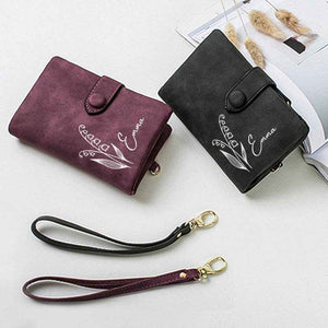 Outline Birth Flower Purse – Personalized Name Engraved Wallet - Customise Now