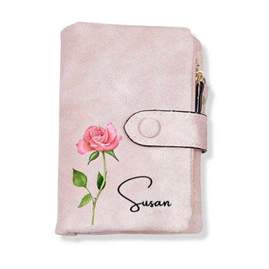 Colorful Birth Flower Purse – Personalized Name Engraved Wallet - Customise Now