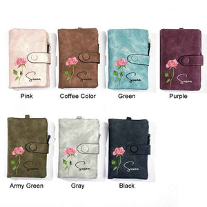 Colorful Birth Flower Purse – Personalized Name Engraved Wallet - Customise Now