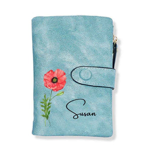 Colorful Birth Flower Purse – Personalized Name Engraved Wallet - Customise Now