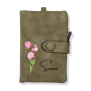 Colorful Birth Flower Purse – Personalized Name Engraved Wallet - Customise Now