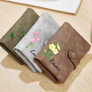Colorful Birth Flower Purse – Personalized Name Engraved Wallet - Customise Now