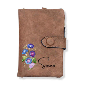 Colorful Birth Flower Purse – Personalized Name Engraved Wallet - Customise Now